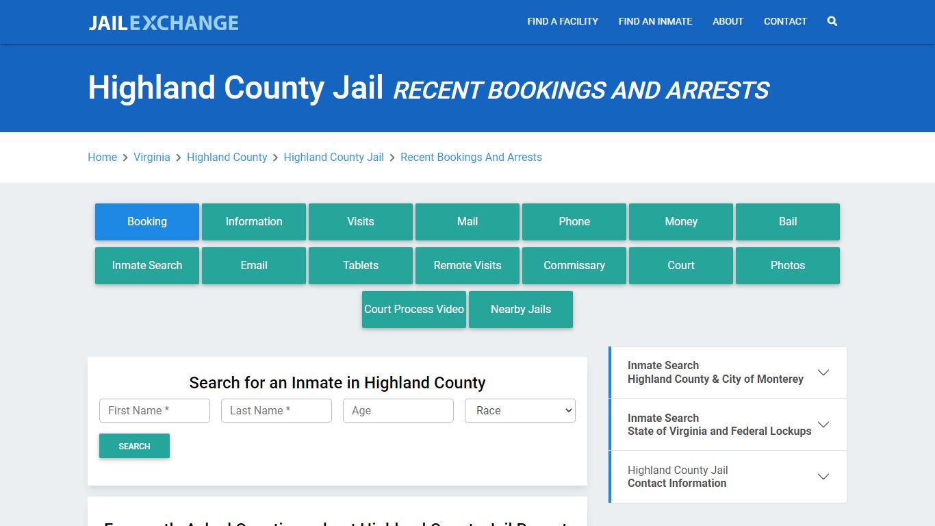 Highland County Jail VA Recent Arrests and Bookings - Jail Exchange